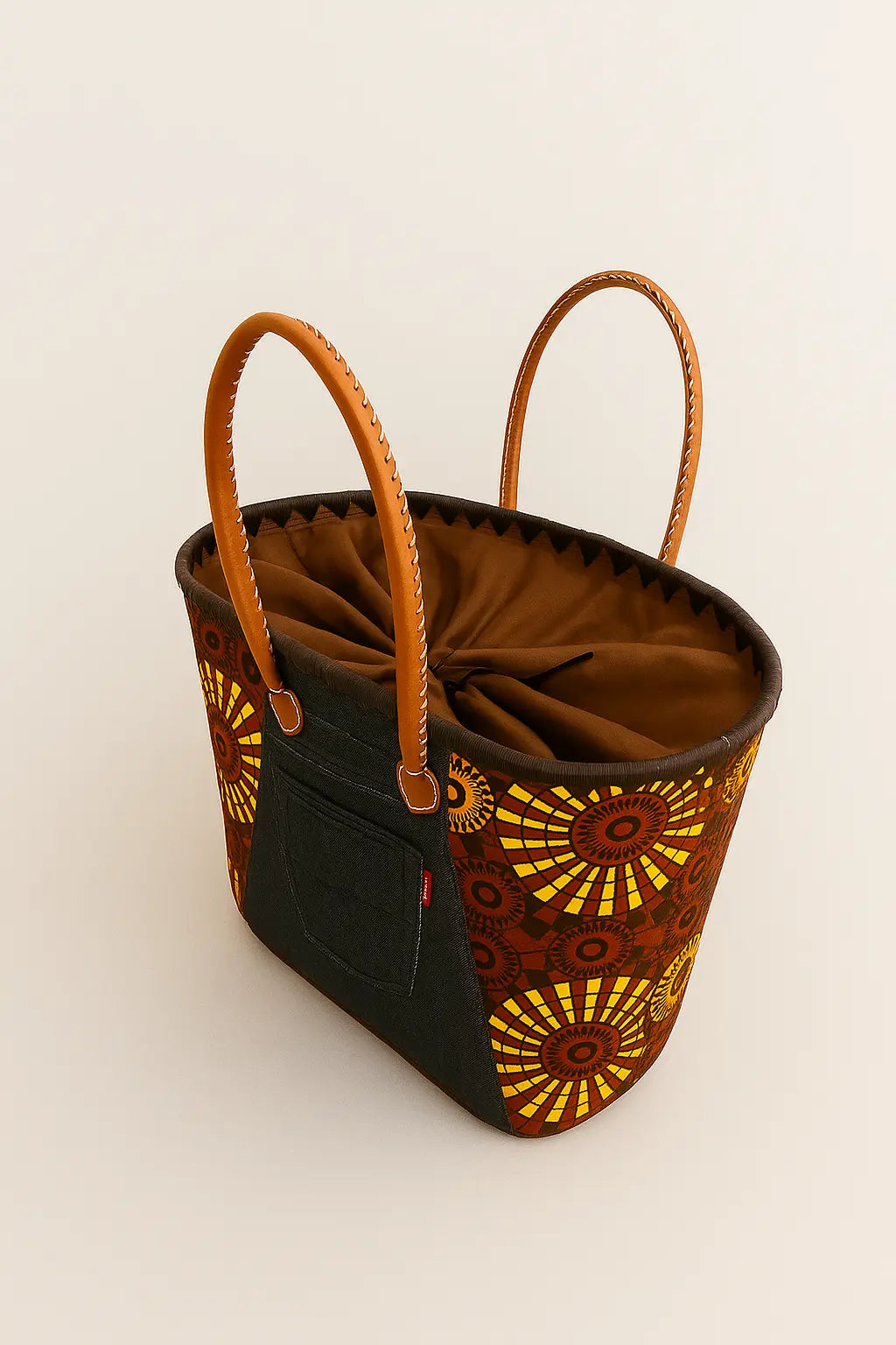 Panier Wax Denim – Tressage coloré & poche jean Le Grenier de la Presqu'ile
