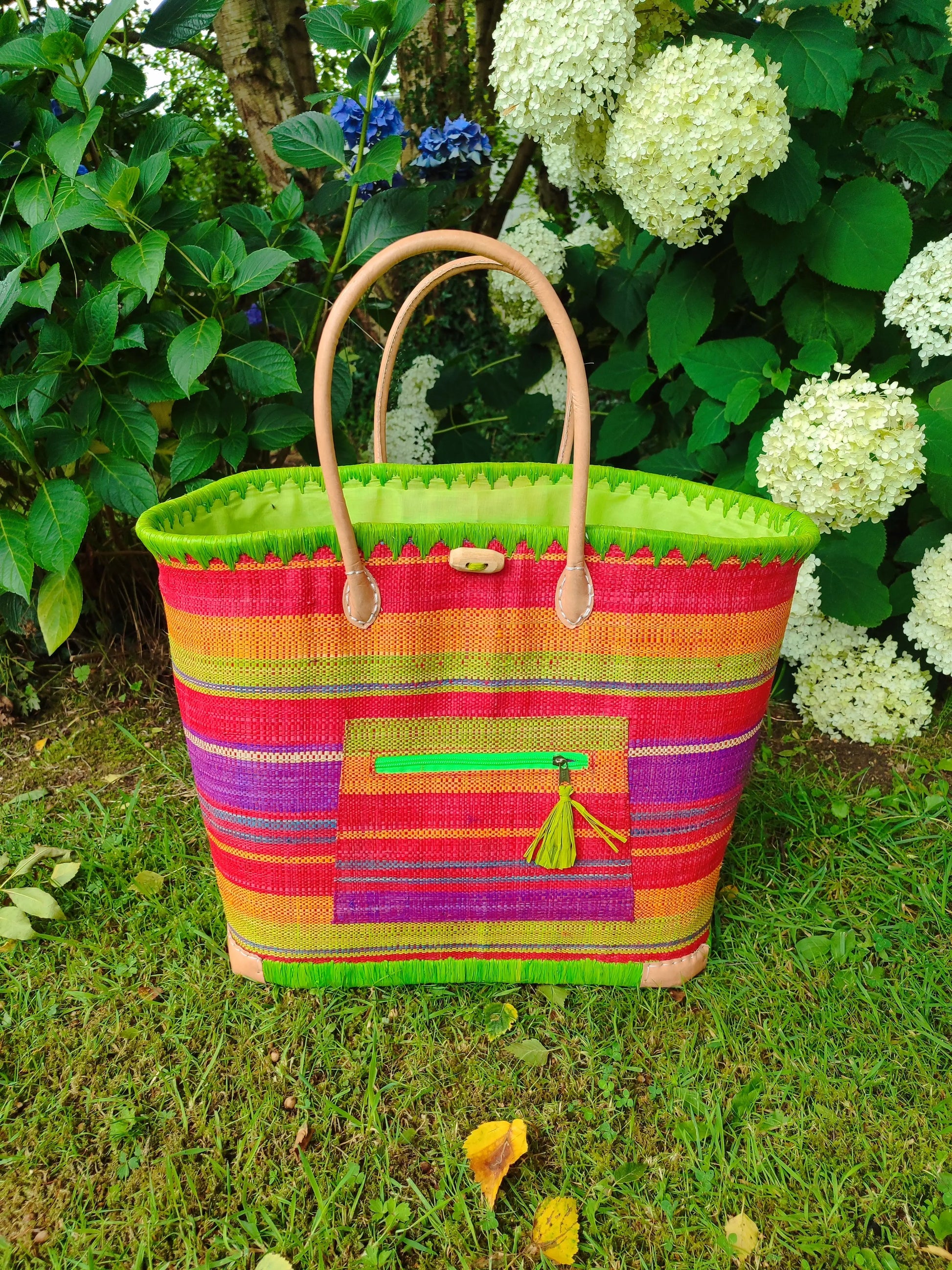 Panier Playa Jungle – Grand Format Rayé Vert & Multicolore Le Grenier de la Presqu'ile