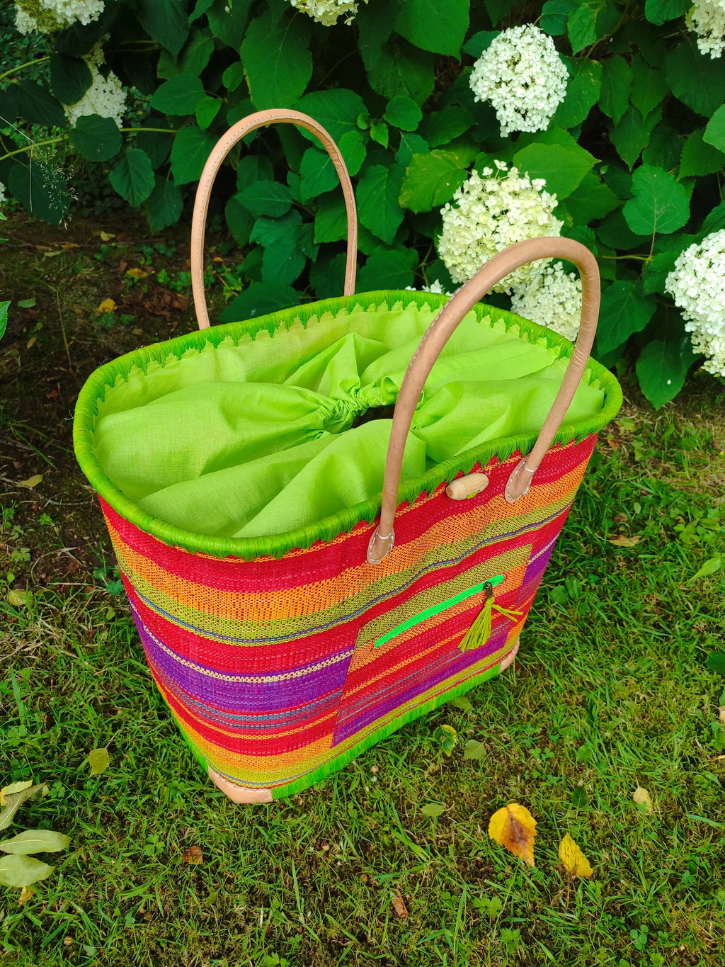 Panier Playa Jungle – Grand Format Rayé Vert & Multicolore Le Grenier de la Presqu'ile