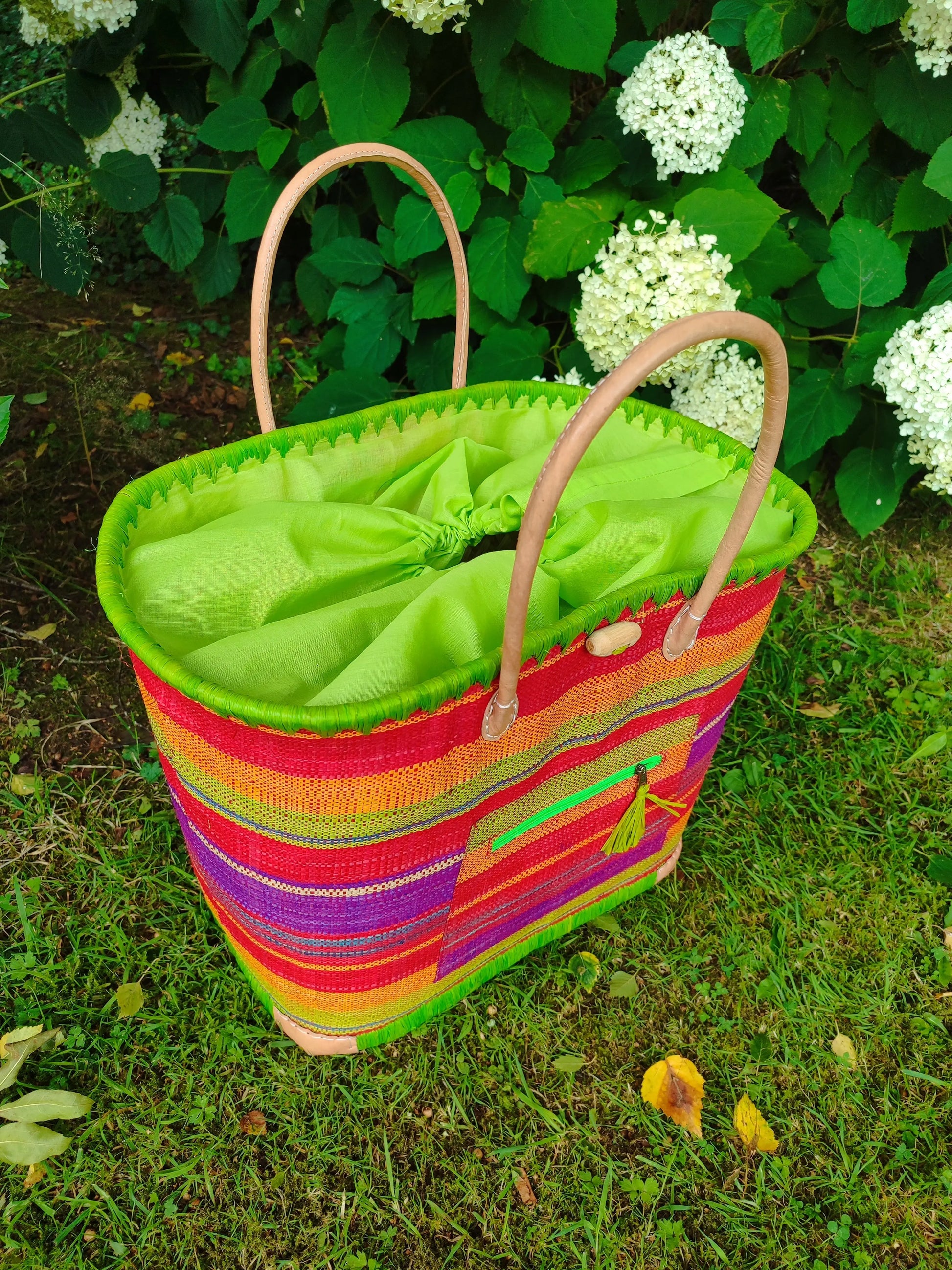 Panier Playa Jungle – Grand Format Rayé Vert & Multicolore Le Grenier de la Presqu'ile