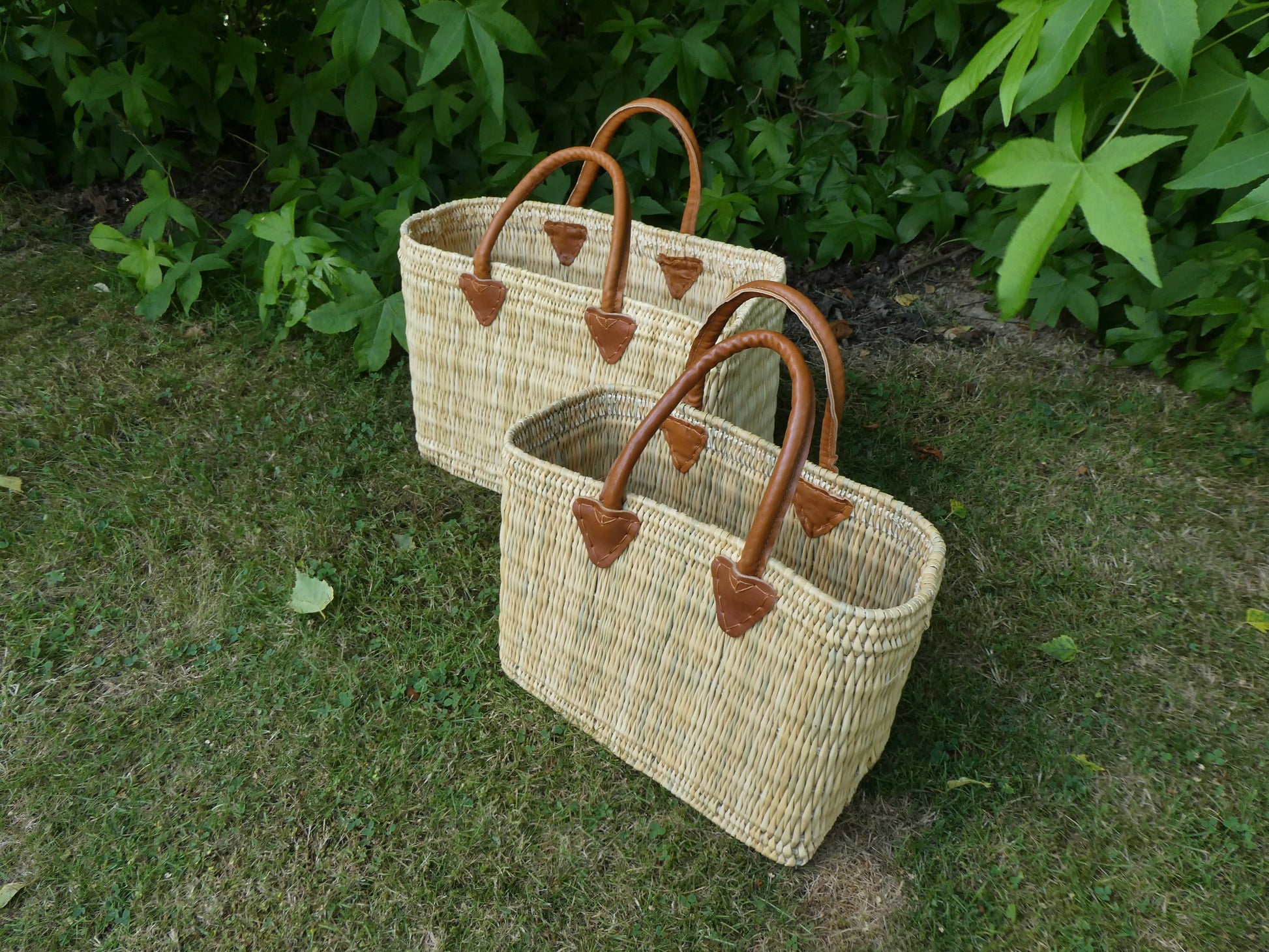 Panier jonc poignée ronde cuir Le Grenier de la Presqu'ile