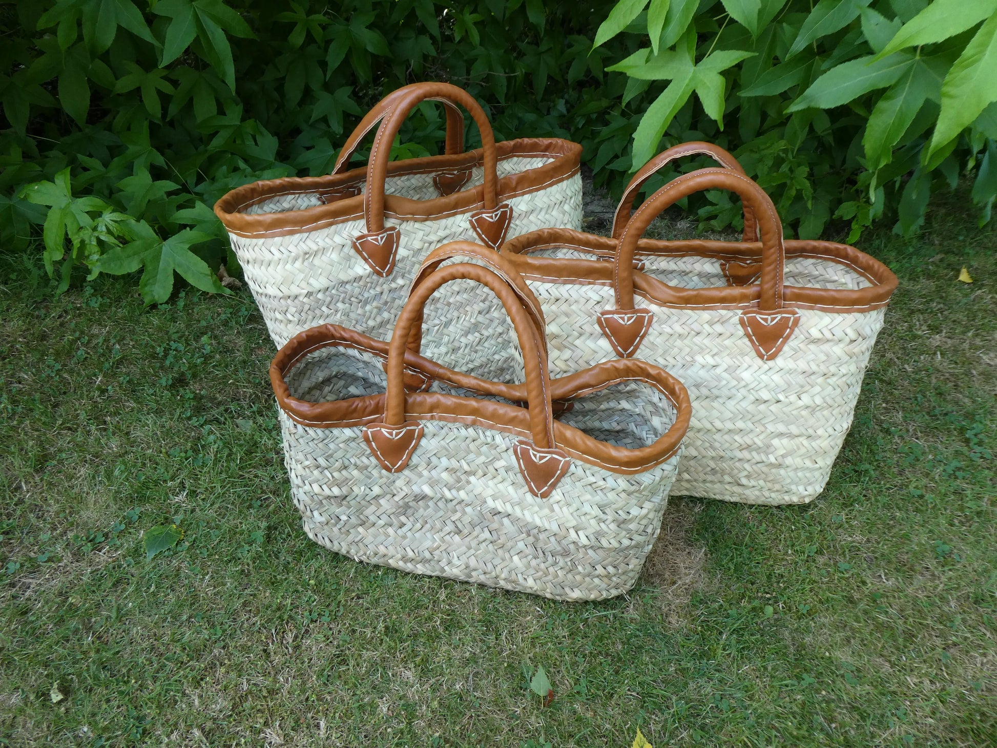 Panier doum bordé cuir – Poignées rondes (3 tailles) Ma boutique