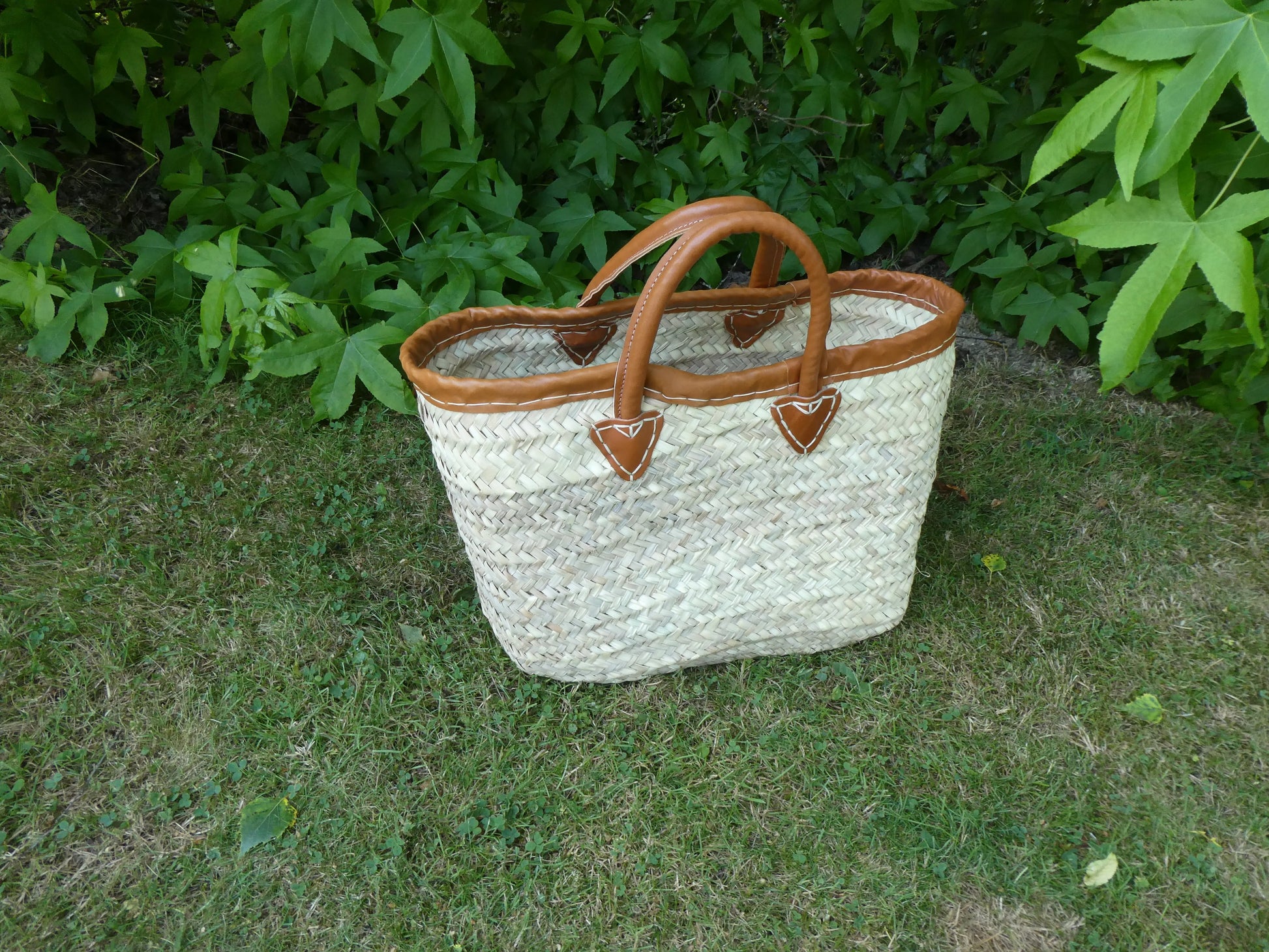 Panier doum bordé cuir – Poignées rondes (3 tailles) Ma boutique