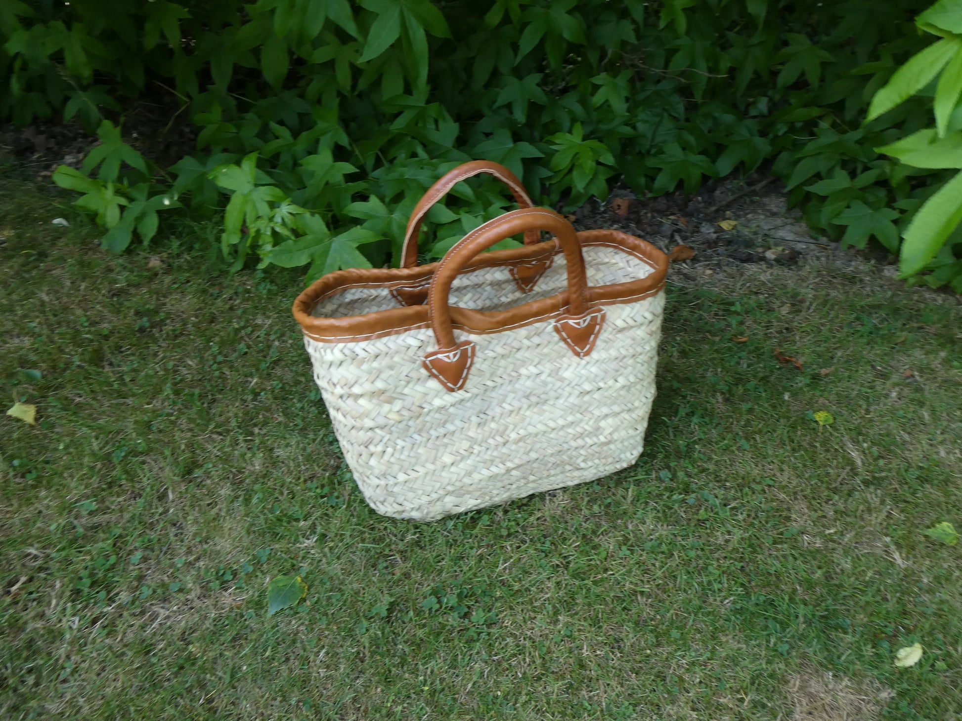 Panier doum bordé cuir – Poignées rondes (3 tailles) Ma boutique