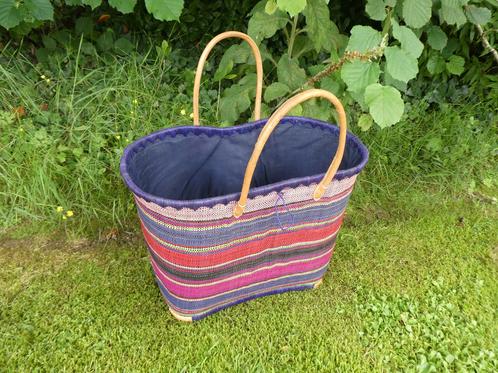 Playa feuille de palmier & rabane multicolore – panier marché / plage fait main Le Grenier de la Presqu'ile