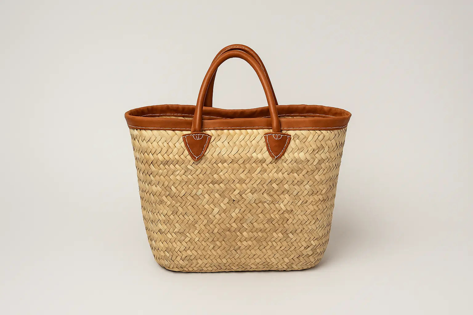 Panier doum poignée ronde bordé cuir Ma boutique