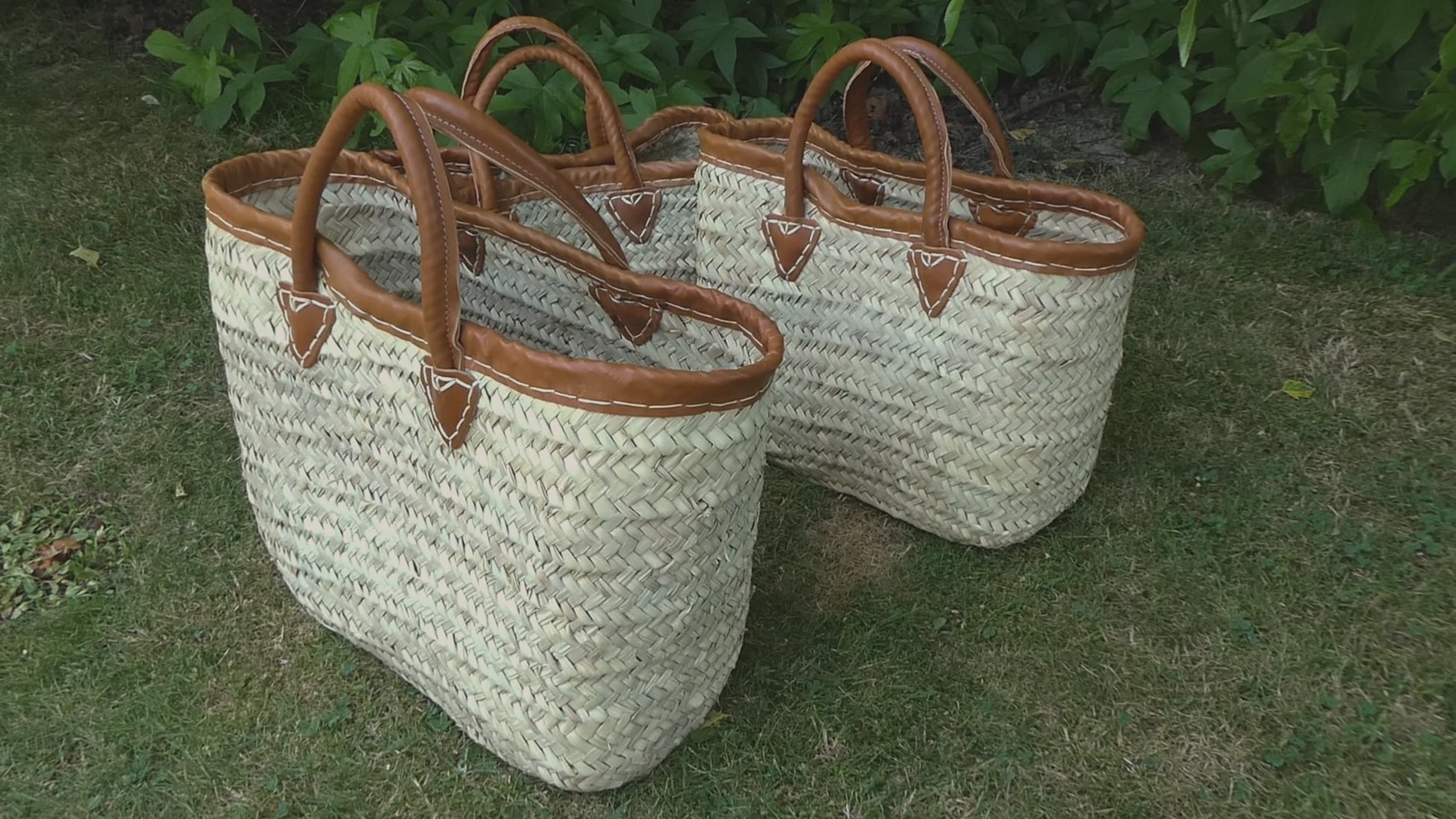Panier doum bordé cuir – Poignées rondes (3 tailles)