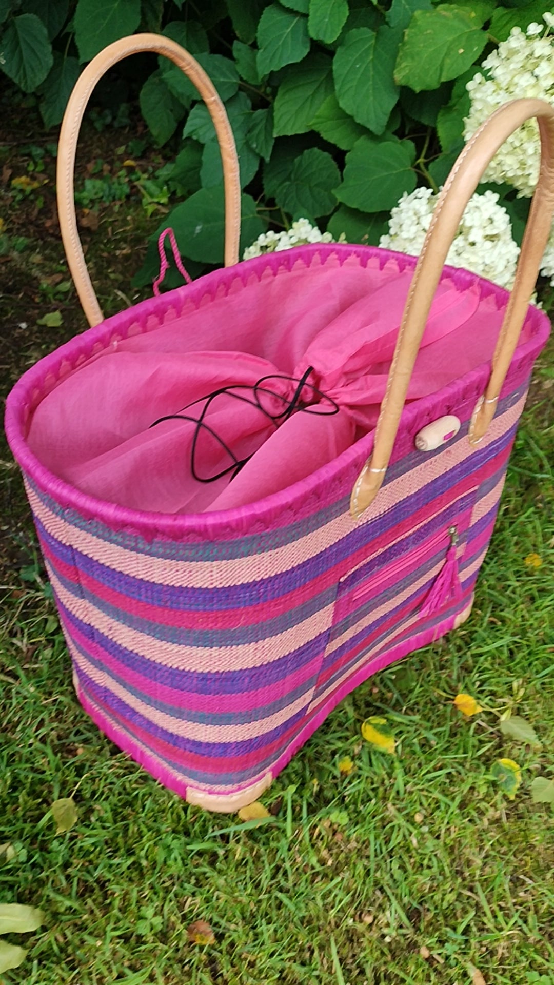 Panier Playa Fuchsia – Tressage Rayé Rose & Violet