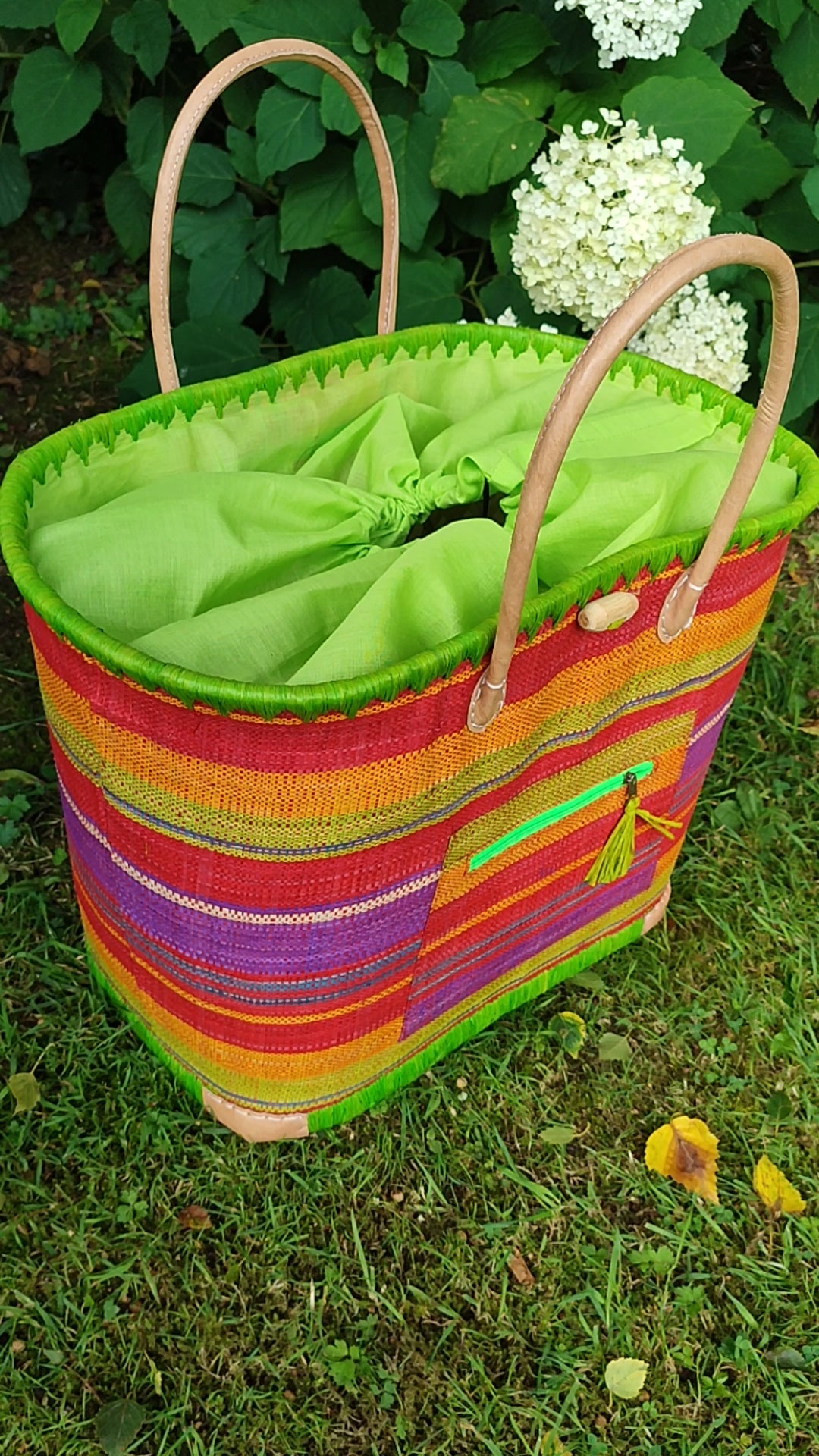 Panier Playa Jungle – Grand Format Rayé Vert & Multicolore